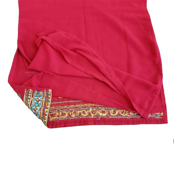 Red Ethnic Indian Tunic Top & Wide-Leg Pants Set Intricate Embroidery & Beading - Picture 8 of 11